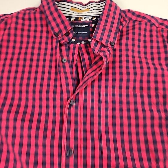 Ricky Singh Denim & Flower Men Red Check Long Sleeve Cotton Medium Button Shirt - Picture 2 of 7